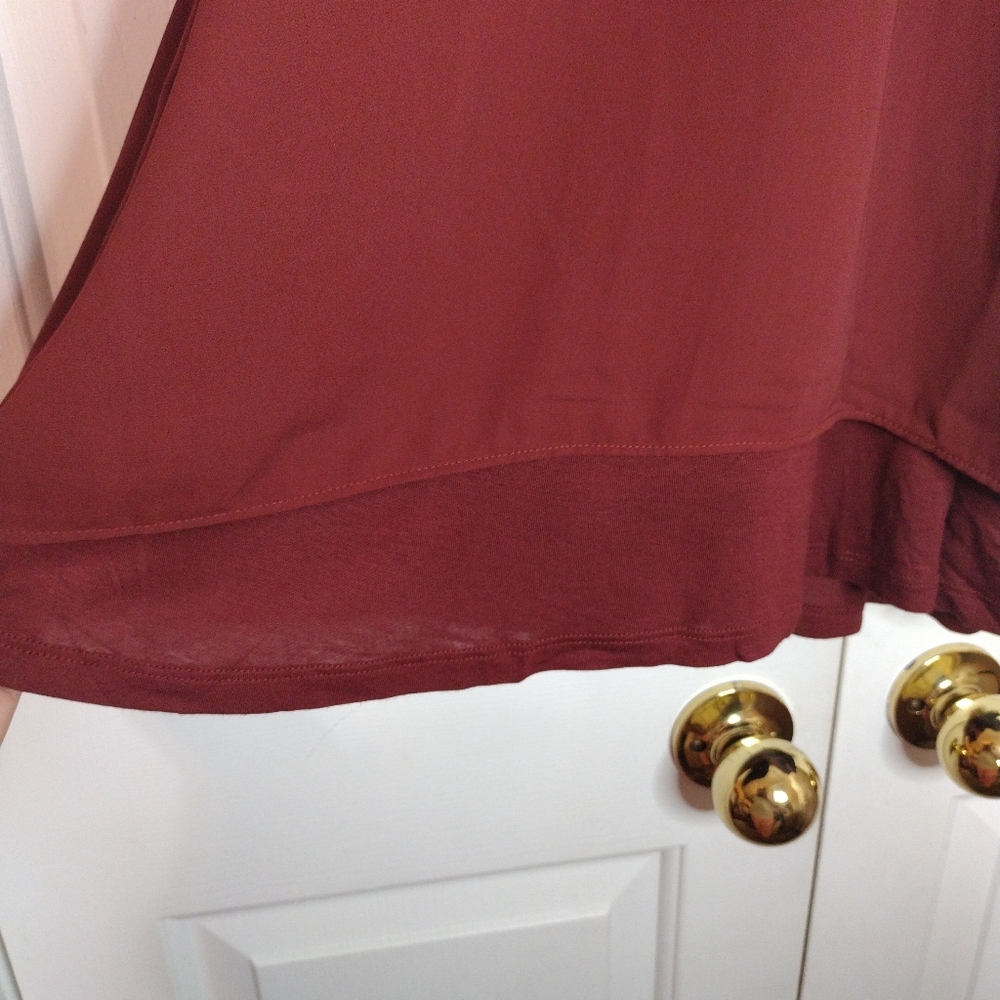 NWT Bar III Burgundy Mock Neck Blouse Top Shirt Cocoa Rose Size XL - Picture 2 of 10